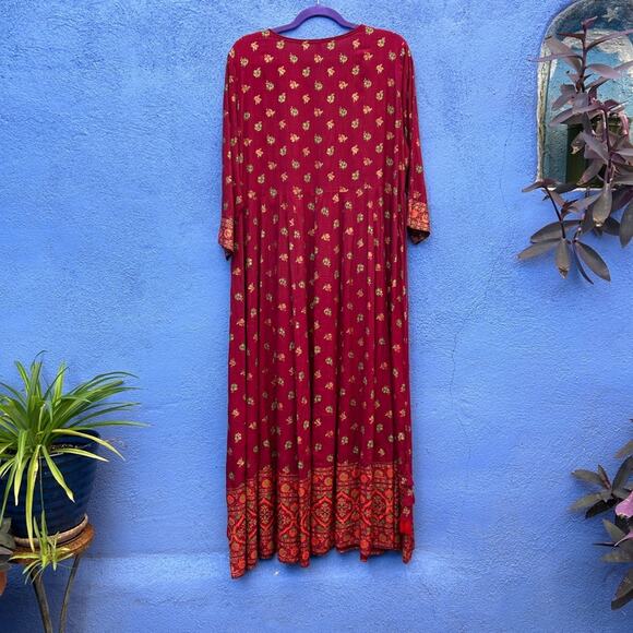 Burgundy Indian Mixed Print Boho Maxi Dress - Picture 7 of 7